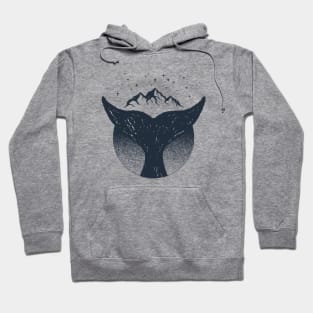 Creative Illustration. Whale Tail, Stars, Mountains, Adventure, Nautical Hoodie